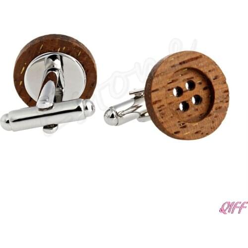 1 Pair Funky Wooden Button Cufflinks Vintage Style Mens Party Wedding Gift