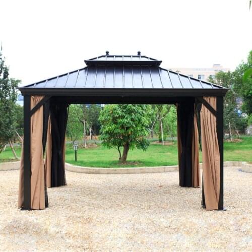 10'x12' steel Hardtop Aluminum Permanent Gazebo with 2 Layers Sidewalls all-weather for garden patio outdoor
