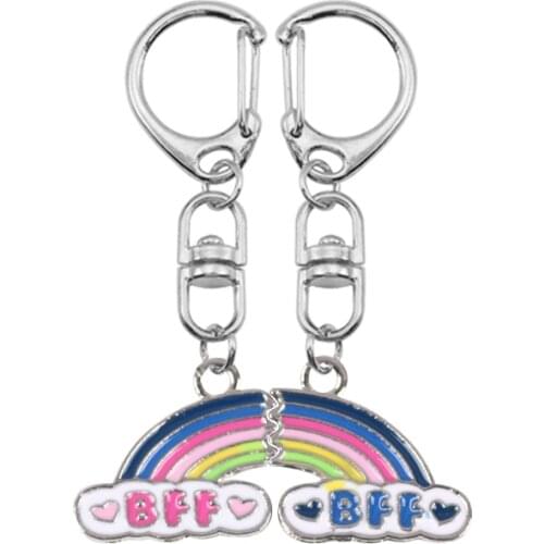 2 Pieces / Set Of New Men And Women Rainbow Key Chain Ladies Stitching Pendant Alloy Color Best Friend Commemorative Gift