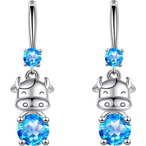 2021 New Style 3 Colour Rhinestone Earrings Chinese Zodiac Animal Cow Earrings For Women Earrings Gift