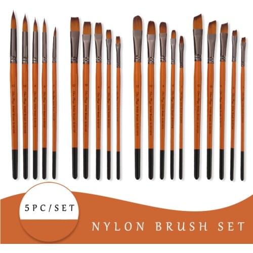 5Pcs Paint Brushes Set Nylon Painting Brush Short Rod Oil Acrylic Brush Watercolor Pen High Quality Professional Art Supplies
