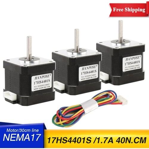 3pcs/lot Free Shipping 3D printer 4-lead Nema17 Stepper Motor 42 motor Nema 17 motor 42BYGH 1.7A (17HS4401S) motor for CNC XYZ