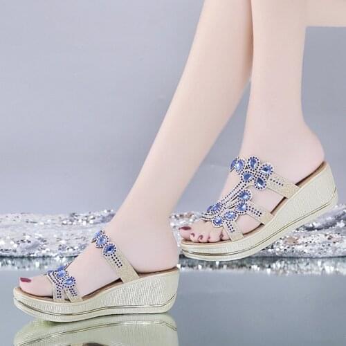 Bling Women Sandals Summer Fashion High Heel Sandals Crystal Casual Ladies Shoes High Heels Rhinestone slippers #0626