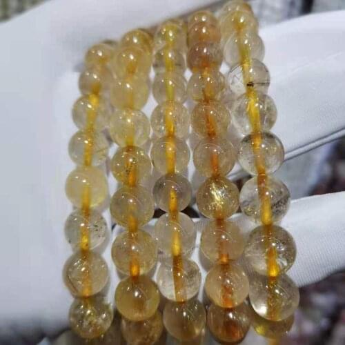 Natural Stone Beads Bracelet Gold Rutilated For Men And Women Wear Elastic String Beaded Jewelry6mm 8mm 10mm