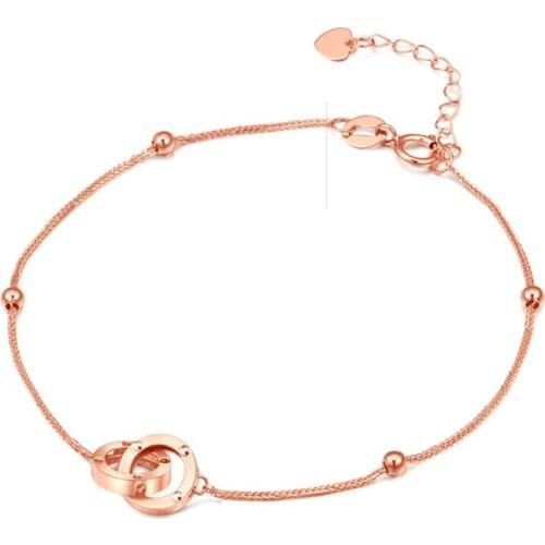 Sinya Pure Au750 18k Gold Double Ring Fashion Design Bracelet Anklet for Women Girls Mom Length 16cm+3cm Hot sale