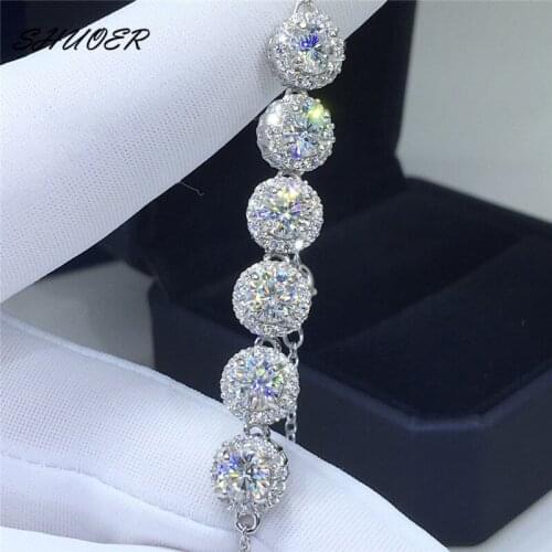 Classic 925 Sterling Silver 3 Carat Pass Diamond Tester Round Brilliant Cut D Color Moissanite Bracelet Women Wedding Jewelry