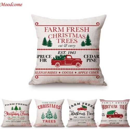 Farm Fresh Christmas Tree Poster Art Vintage Nordic Cotton Linen Home Decorative Sofa Throw Pillow Case XmasTruck Cushion Cover