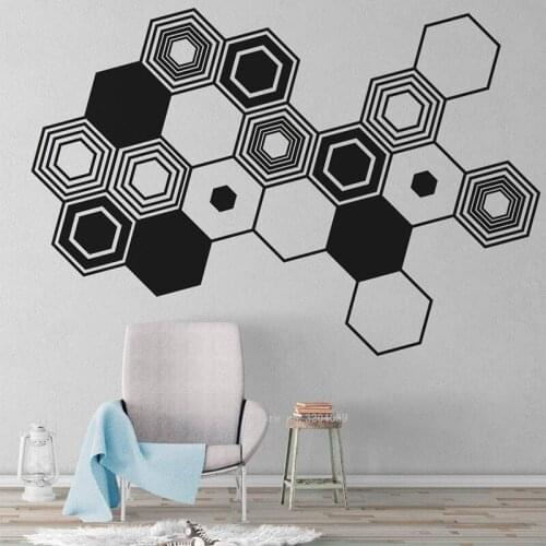 Hexagons Geometric Wall Sticker Abstract Minimalist Modern Decal Office Decor Molecular shape Vinyl Sofa background Murals DG433
