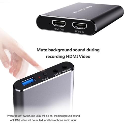4K 60Hz HDMI Loop USB 2.0 Video Capture Card for PS3 Xbox Switch Phone Game Recording 1080P 60fps PC Live Streaming Mic Voice In