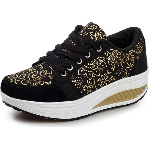 Women Casual Shoes Fashion Women Sneakers Comfortable Walking Shoes Woman Gilding Pattern Flats Platform Wedge Shoes XKD7031