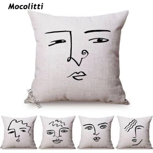 Concise Faces Painting Art Nordic Creative Design Home Decorative Sofa Throw Pillow Cotton Linen Bedroom Car Chair Cushion Cover