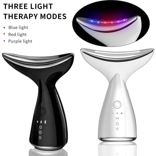 3 Modes Face Neck Massager Anti-Aging LED Light Sonic Vibration Heat Wrinkles Removal Skin Tightening Neck Lift Beauty Device
