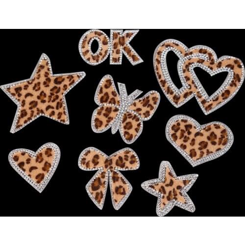 Fashion Star Heart Bow OK Patches Leopard Print Appliques Sew on Patches for Clothing Stickers for Clothes Decor Diy Parches