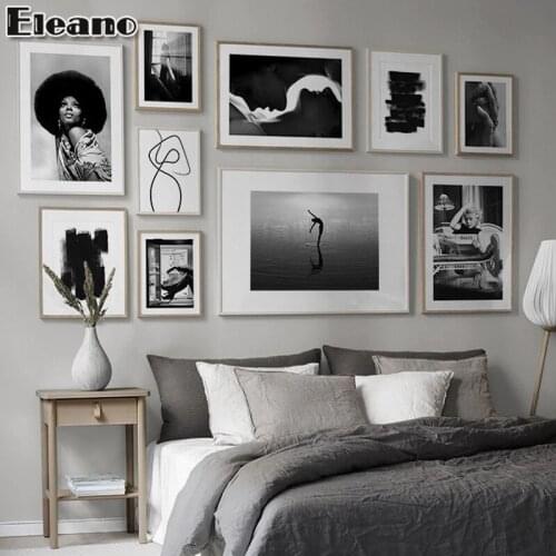 Monroe Black and White Photo Home Decor Painting Abstract Wall Art Canvas Painting for Living Room Line Drawing Poster Prints