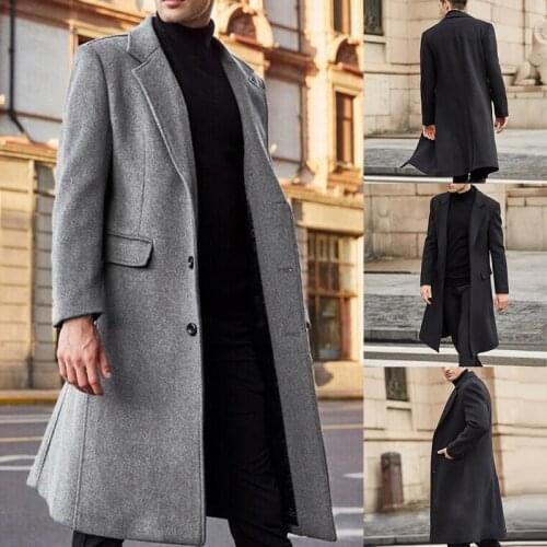 2021 Winter Men Coats Woolen Solid Long Sleeve Jackets Fleece Men Overcoats Streetwear Fashion Long Trench Tuxedos