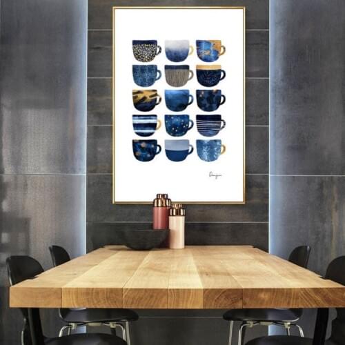 Nordic Squat Blue Coffee Cup Canvas Paintings Abstract Pattern Entrance Poster Print Wall Art Pictures Living Room Hotel Decor