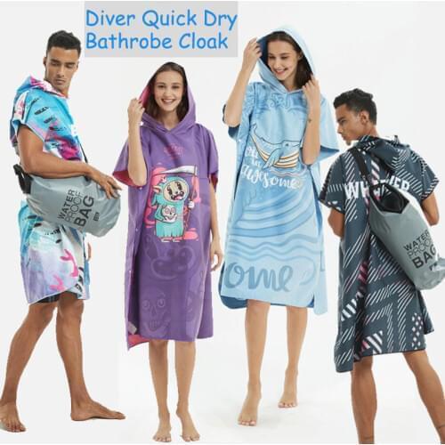 NiteScuba Microfiber Printing Changing Robe Bath Towel Outdoor Hooded Beach Towel Poncho Women Man Swimming Diving Bathrobe Clok