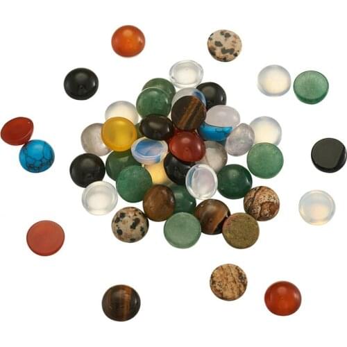 Pandahall 50pcs Mixed Color Natural Gemstone Cabochons 10mm Round Loose Gemstone Agate Amethyst Cabochon Beads for Jewelry DIY