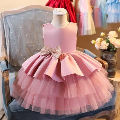 Bowknot Baby Girl Dress Children Party Costume Kids Formal Events Casual Infant Tutu Flower Dress Christmas Girl Wedding Gown