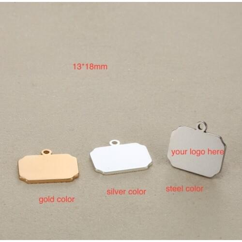 50pcs 13*18mm Custom Stainless Steel Necklace pendant-Customized Square Charms Engrave Laser your own logo