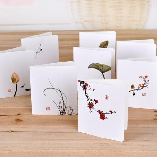 10 Pcs/set Simple Classical Chinese Greeting Cards White Message DIY Folding Birthday Christmas New Years Day Blessing Cards