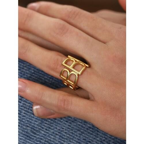Flashbuy Adjustable Hollow B letter Rings Metal Statement Finger Rings For Women Men Open Ring 2021 Fashion Jewelry