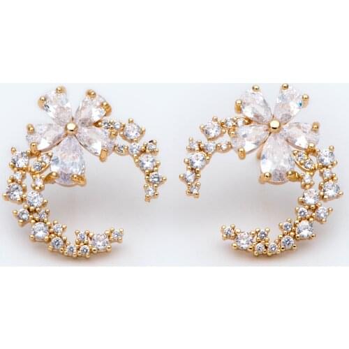 4pcs CZ Paved Garland Ear Posts, 18K Gold Plated Brass, Flower Circle Stud Earrings For Women Making Jewelry Gift (#GB-2130)