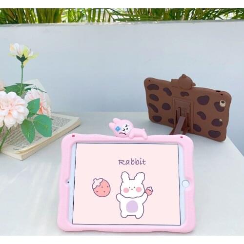 Silicone Shell for IPad Pro 11 10.5 9.7 10.2 8th 7th Mini 5 Air 1 2 3 4 2018 2017 Case Cookies Rabbit Bear Lovely Cover + Strap