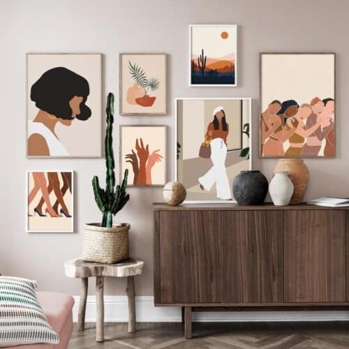 Nordic Abstract Fashion Girl Canvas Painting Plant Landscape Illustration Wall Art Picture Home Decoration Living Room Poster