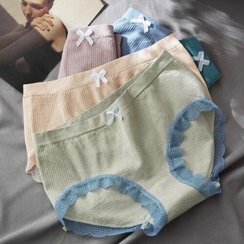 2pcs Sexy Lace Panties For Women Underwear Fashion Panty Lingerie Breathable Cotton Briefs Mid-Rise Female Underwear