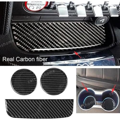 Carbon fiber Front Gear Storage Slot Cup Holder Pad Cover For Ford Mustang 2015