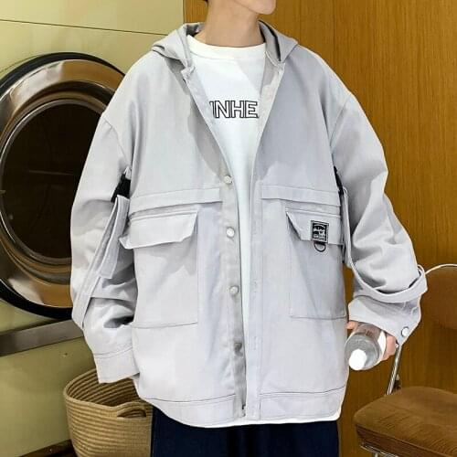 Spring and Autumn Trend Korean Youth Jacket Long Ribbons Adorn Sleeves Loose Casual Jacket Hooded Coat with Big Pockets