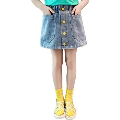 Summer Children Kids Girls Jean Skirt Kids Girls School Uniform Miniskirt Rainbow Button Design Skirt Girl Clothing 2 4 6 8Years