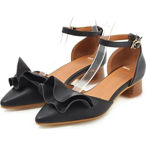 Summer Med Heels Sandals Women 2020Pointed Toe Ankle Strap Footwear Platform Sandals Wedding Shoes Female Plus size 34-45 9512