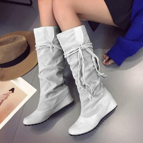 Womens Boots Fashion Plus Size Autumn Winter Tassel Boots Inner Increased Round Toe High Boots Female Shoes botas femininas