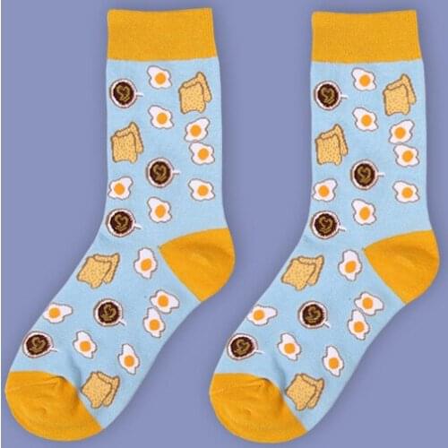 6 Pair Women Socks Cute cartoon Printing Creative Food Women Socks Omelette Ice Cream Donuts Bread Casual cotton Home Funny Sock
