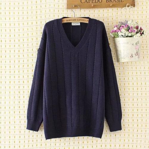 Plus Size Womens V-neck Sweaters Large Size Crocheted Spring Autumn Pullovers