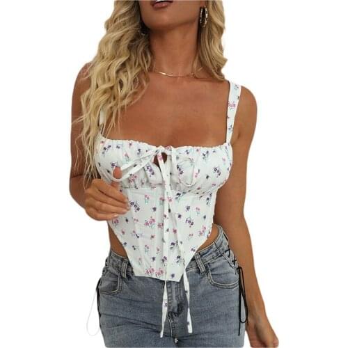 2021 Ladies Summer Casual Irregular Vest Adult Shoulder Straps Leopard Print Floral Square Neck Front and Back Fishbone Support