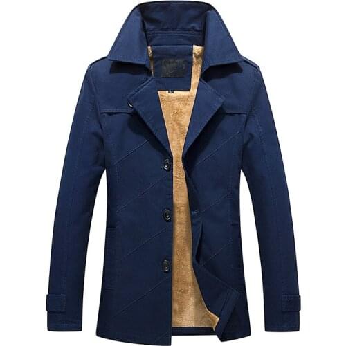 SHIFUREN Winter Thicken Warm Men Jacket and Coats With Fleece Inside Plus Size M-4XL Male Outerwear Turn-Down Collar 5 Colors