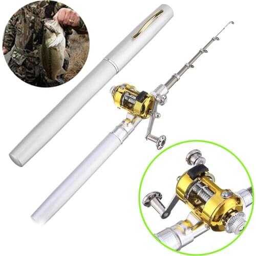 1Pcs Portable Mini Pocket Telescopic Pen Fishing Tackle Rod With Pole Reel Aluminum Fishing Tackle Accessories