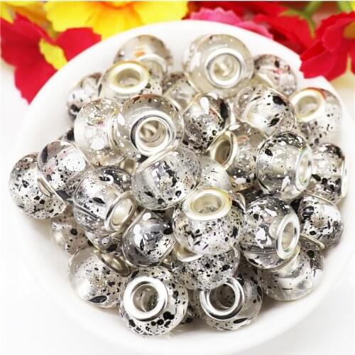 10 Pcs Black White Color Flower Resin Murano European Beads Spacer Charms for Women Jewelry Making Fit Original Pandora Bracelet