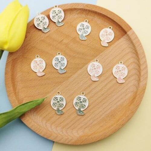 10PCS Gold Tone Metal Electric Fan Enamel Charms Desktop Fan Home Appliance Charms Pendants Fit Hair Jewelry DIY Accessory FX495