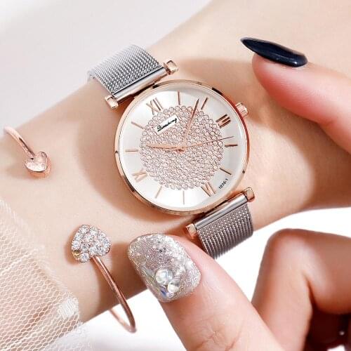 2021 Fashion Diamond Ladies Wristwatches Stainless Steel Silver Mesh Strap Female Quartz Watch Women Watches Top Brand Luxury