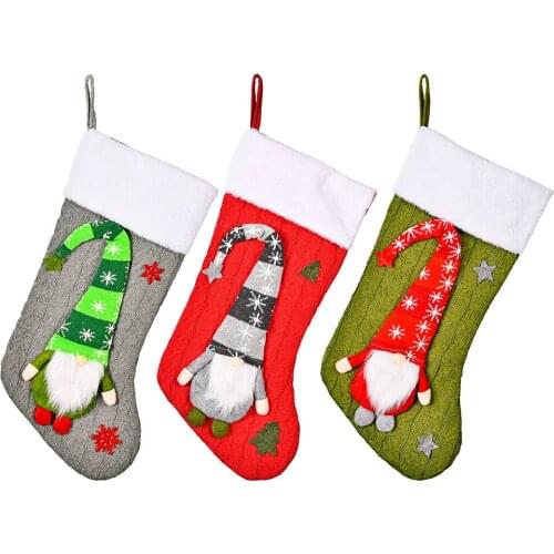 6 PCS Christmas Stockings with Plush Swedish Gnome Xmas Home Party Decoration Fireplace Window Hanging Ornaments Wholesale XB