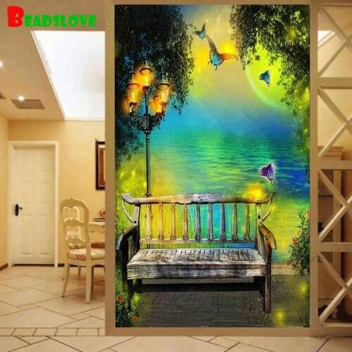 Large 5D Diy Diamond fantasy lake butterfly scenery Diy resin Diamond Embroidery Mosaic Diamond Cross Stitch set Wall Decor