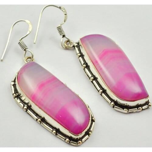 Botswana Agates , Silver Overlay on Copper Earrings ,52mm , E2613