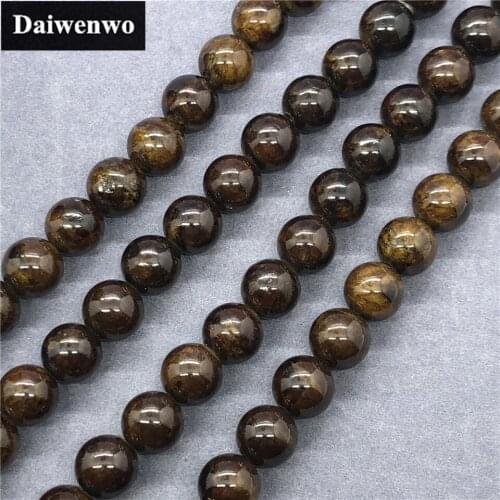 Yellow Jade Deep Brown Beads 6-12mm Round Natural Loose Stone Diy for Bracelet