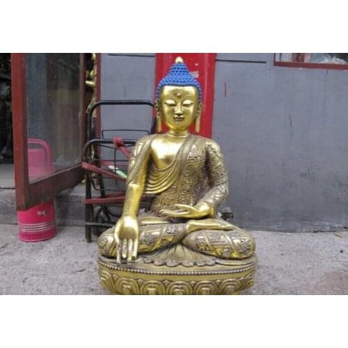 Fast shipping USPS to USA S3086 30" Nepal Folk temple Bronze Copper Gild Eight treasures Sakyamuni Buddha Statue