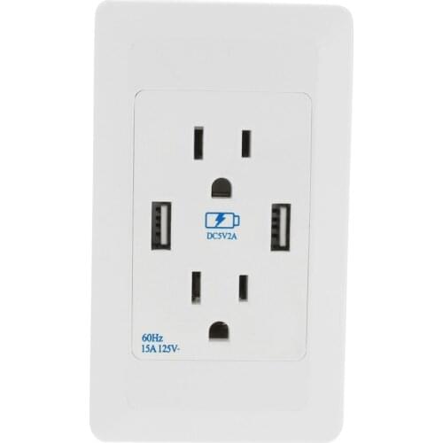 DC 5V 2A High Speed USB Charger Receptacle US Socket Wall Outlet AC 125V 15A White