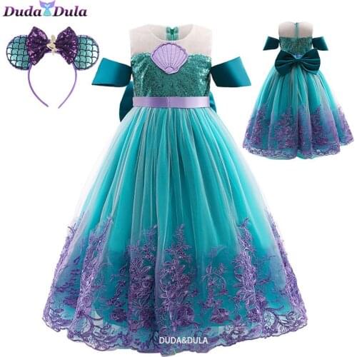 Girls Little Mermaid Ariel Dress Princess Birthday Party Dresses For Girls Fancy Halloween Cosplay Kids Mermaid Costume 3-10Y